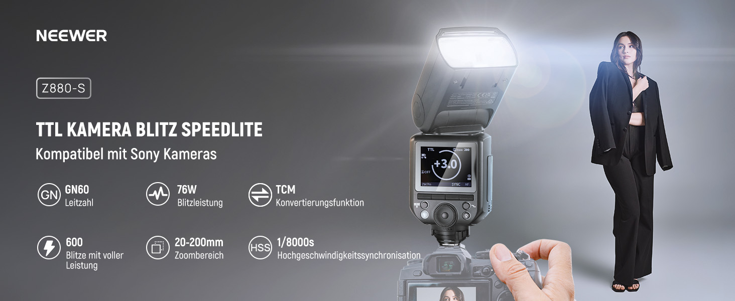 NEEWER Z880-C: Світловий спалах Speedlite для Canon з моделюючим світлом, TTL/M, HSS 1/8000s, акумулятор 7.2V/3000mAh