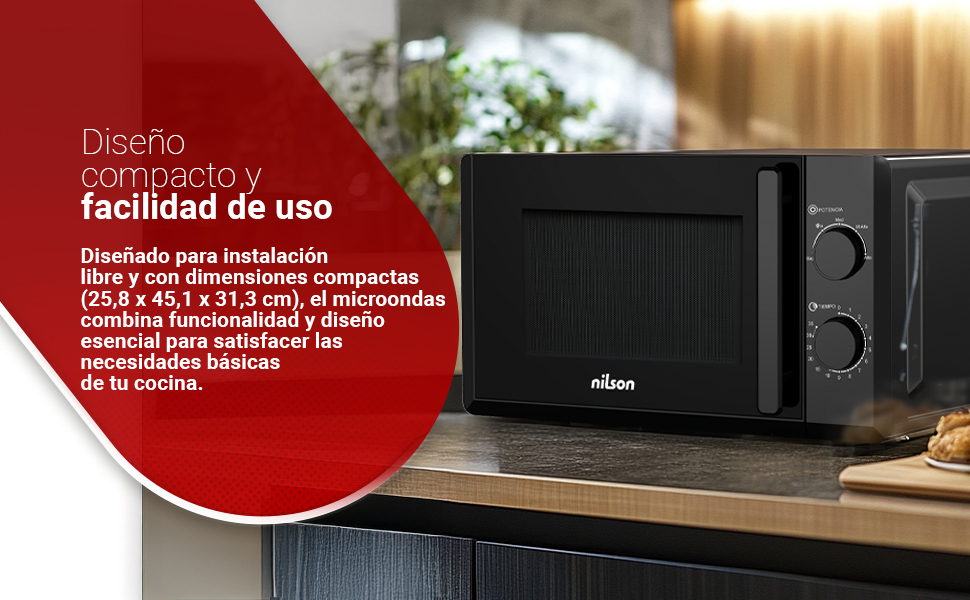 Мікрохвильова піч Nilson 20 літрів, чорний кришталь, NMW2700N, 700W, 5 програм, функція розморожування