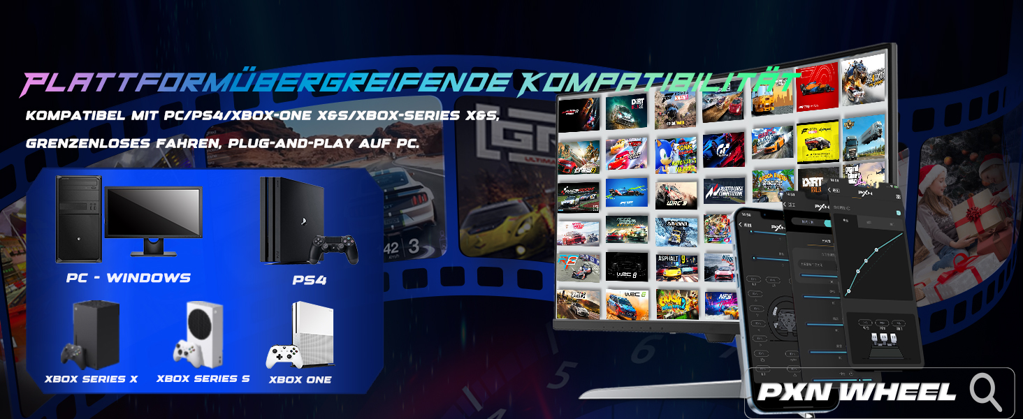 PXN V99 ігровий кермо з педалями та перемикачем передач – 3.2 Nm Force Feedback, 270°/900°, 11.8 дюймів, 4 лопаті перемикання передач, додаток Tools – кермо для PC, Xbox та PS4