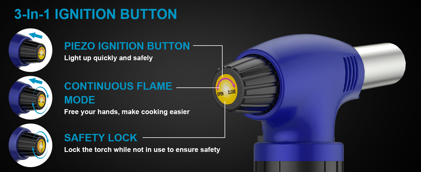 Нагрівач для крем-брюле, заправний, міні-розмір з регулюванням полум'я, для десертів, BBQ (бутан не входить) (синьо-чорний)