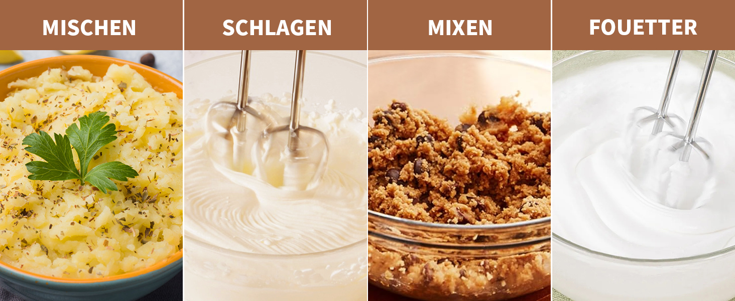 Бездротовий міксер з цифровим дисплеєм, 7 швидкостей, акумуляторний, з 6 насадками з нержавіючої сталі (міксер, вінчик, гачок для тіста) та підставкою для зберігання