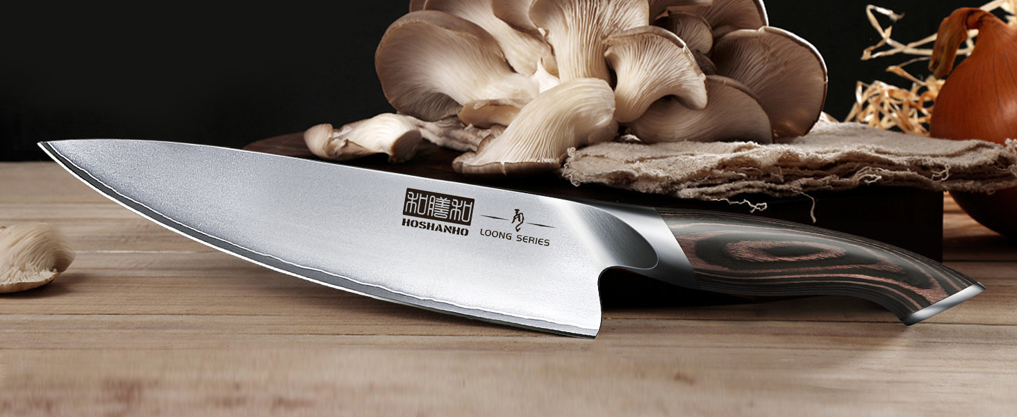 HOSHANHO 8-Piece Knife Set with Wooden Block - Professional Stainless Steel Kitchen Knife Set for Cooking