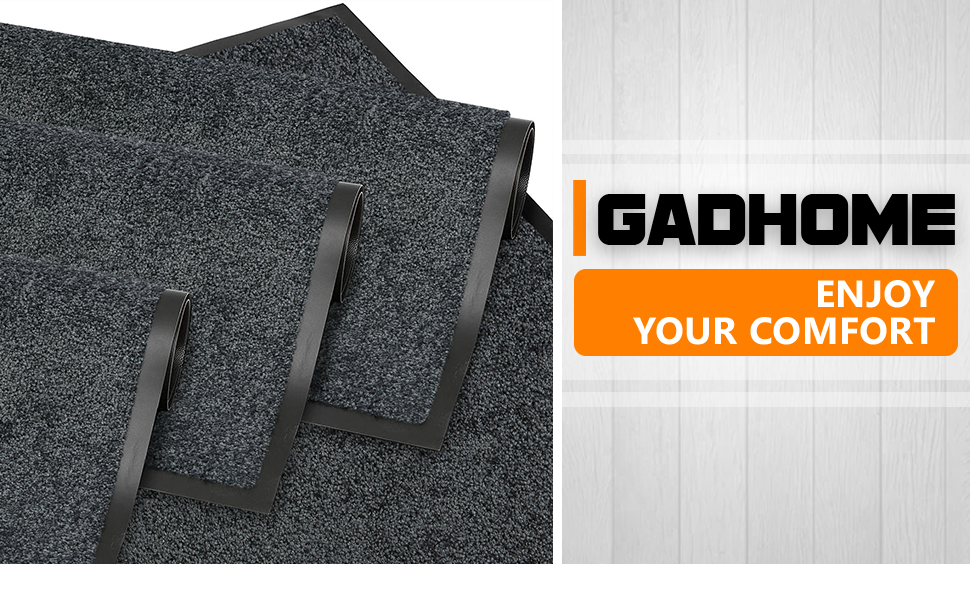 Килимок для входу GadHome 60x90 см, сірий антрацит: водовідштовхувальний, миючий, антиковзкий килимок для дому, коридору, кухні