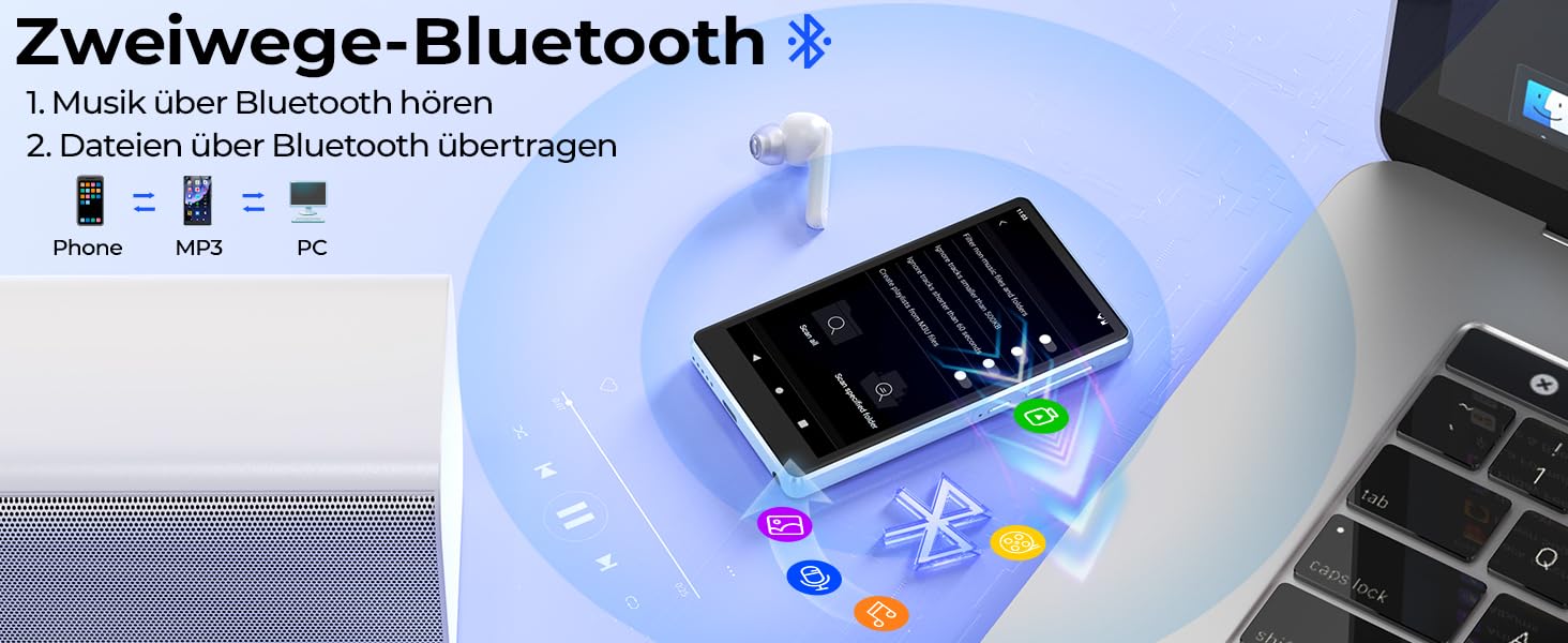 MP3 плеєр з Bluetooth та WiFi на 160 ГБ, 4.5-дюймовий сенсорний екран, підтримка Spotify (синій, 96ГБ)