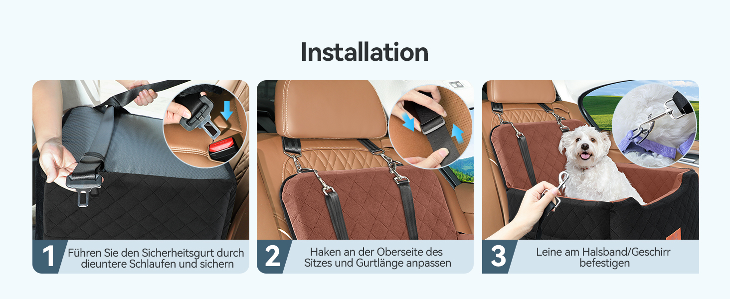 Автокрісло для собак, чорне, до 15 кг, з двома ременями безпеки, знімний та миючий чохол