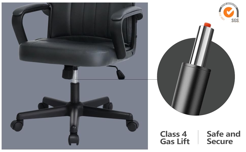 Офісне крісло MIXASTEP з PU-шкіри, поворотне, регульована висота, міцні підлокітники, 360° колеса, для роботи, навчання, ігор (Чорний)