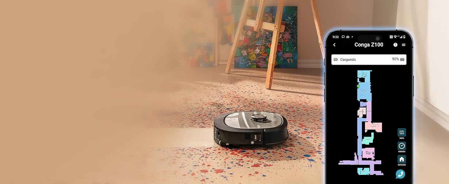 Робот-пилосос та робот-мийник Cecotec Conga Z100 X-Treme з автопорожненням та керуванням через додаток. Лазерна навігація, інтерактивне картування, 15000Pa, 240 хв автономної роботи, знімне моп, база з 3 баками