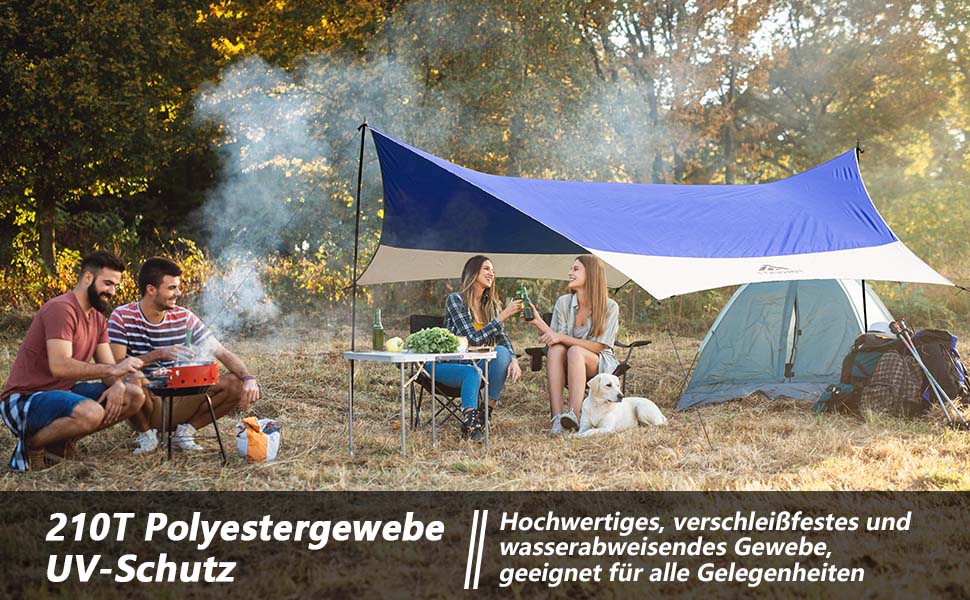 Тент Forceatt Zeltplane 3.7x4.3 м: ультралегкий, водонепроникний, з 6 точками кріплення, анти-UV. Підходить для кемпінгу, піших прогулянок та активного відпочинку на природі. Темно-синій & сірий колір.