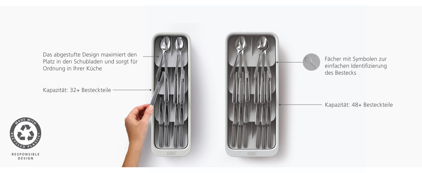 Органайзер для столових приборів Joseph Joseph DrawerStore з ніжницями, розширюваний, з переробленого пластику (великий)