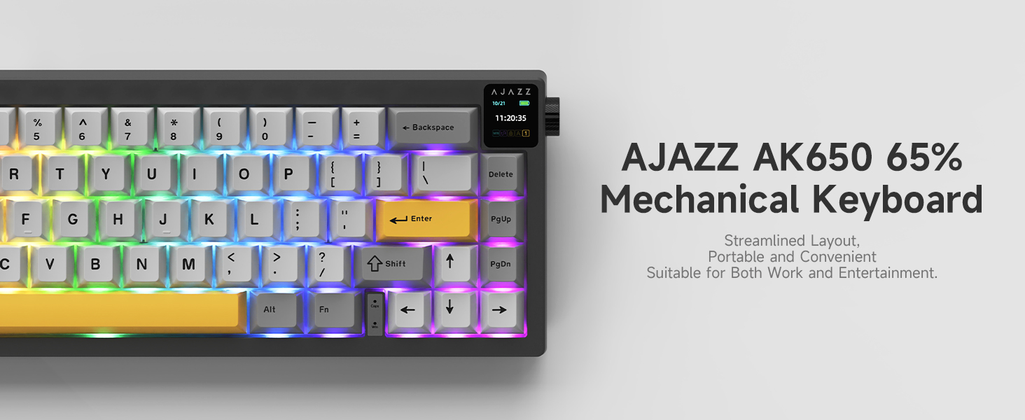 Механічна клавіатура NACODEX AK650 з регулюванням гучності, ігрова клавіатура Flying Fish Grey