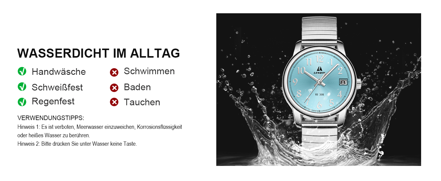 Жіночий годинник LN LENQIN: кварцовий годинник з нержавіючої сталі, водонепроникний, аналоговий, з регульованим браслетом (сріблястий, синій)
