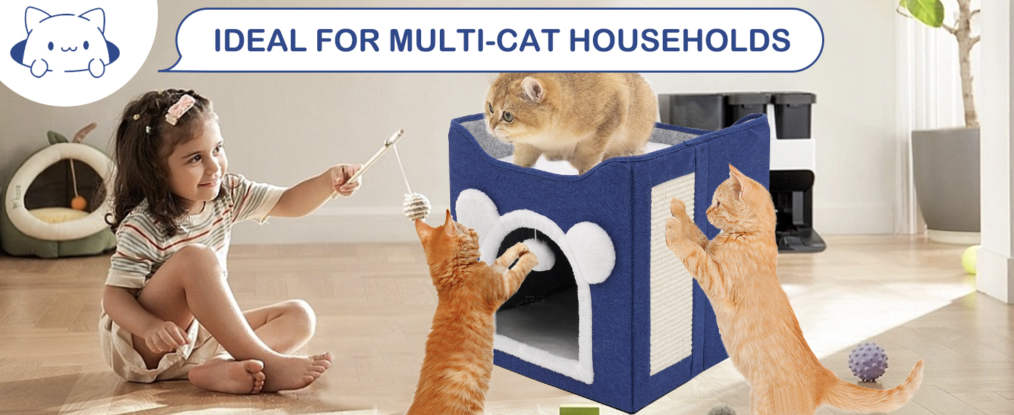 Кігтечка-будиночок для котів та маленьких собак з інтегрованим ковзаном, синього кольору