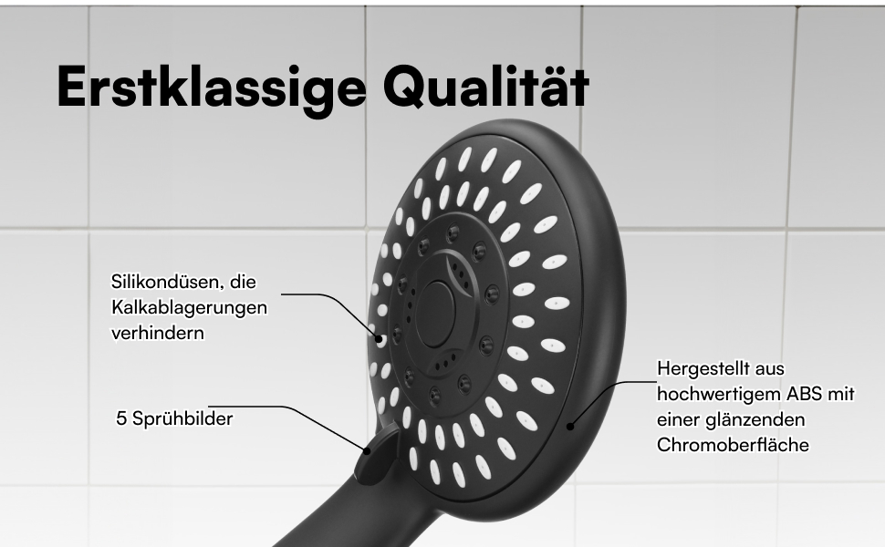 Насадка для душу H&S з високим тиском води - душова лійка з 5 режимами, хром, чорний