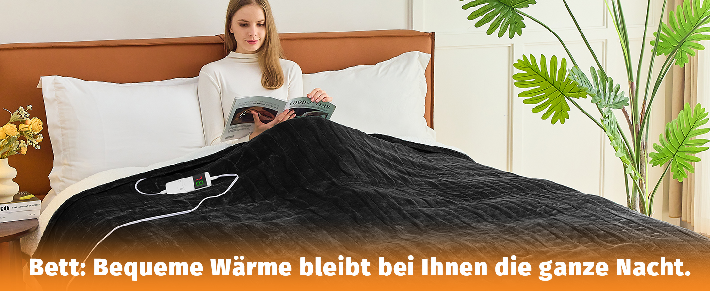 Електрична ковдра BOMOVA з автовимкненням, тепла та м'яка ковдра для дому, 10 режимів нагріву, таймер 5 годин, чорна, 130x180 см