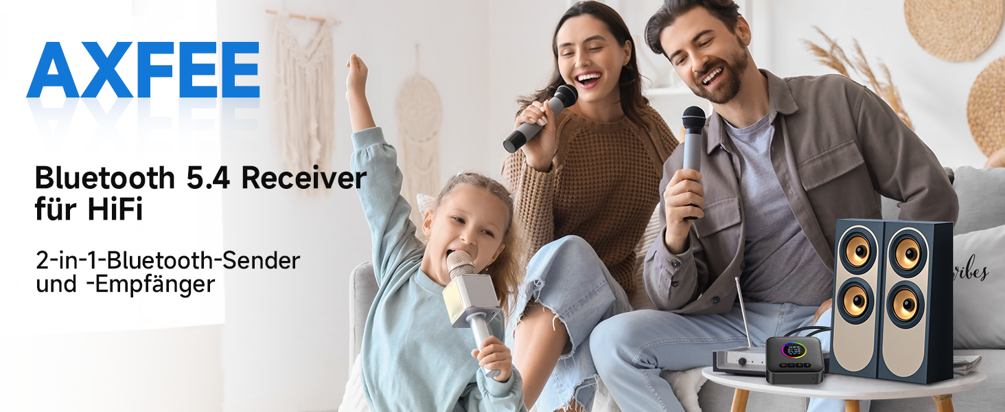 Bluetooth 5.4 Передавач та приймач AXFEE HiFi, 2-в-1, для аудіосистем, автомобілів, TV, з 3.5mm RCA, чорний