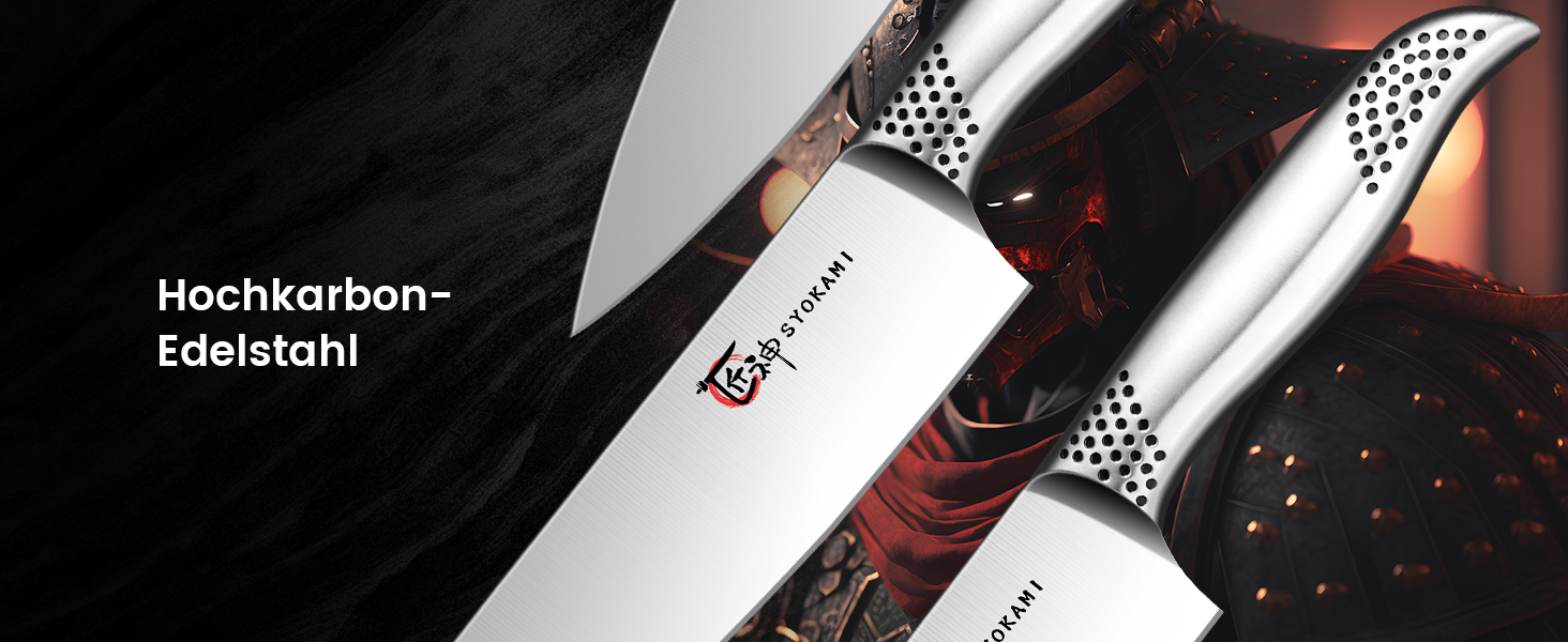 Набір кухонних ножів Messerset 7 предметів у японському стилі з магнітним блоком з акації, вуглецева сталь, нековзка ручка