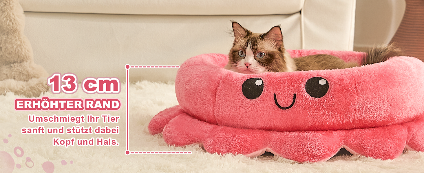 Кругле ліжко для собак та котів XL, рожево-червоне, Boho стиль, з м'яким знімним подушечкою, ліжко-антистрес для великих собак