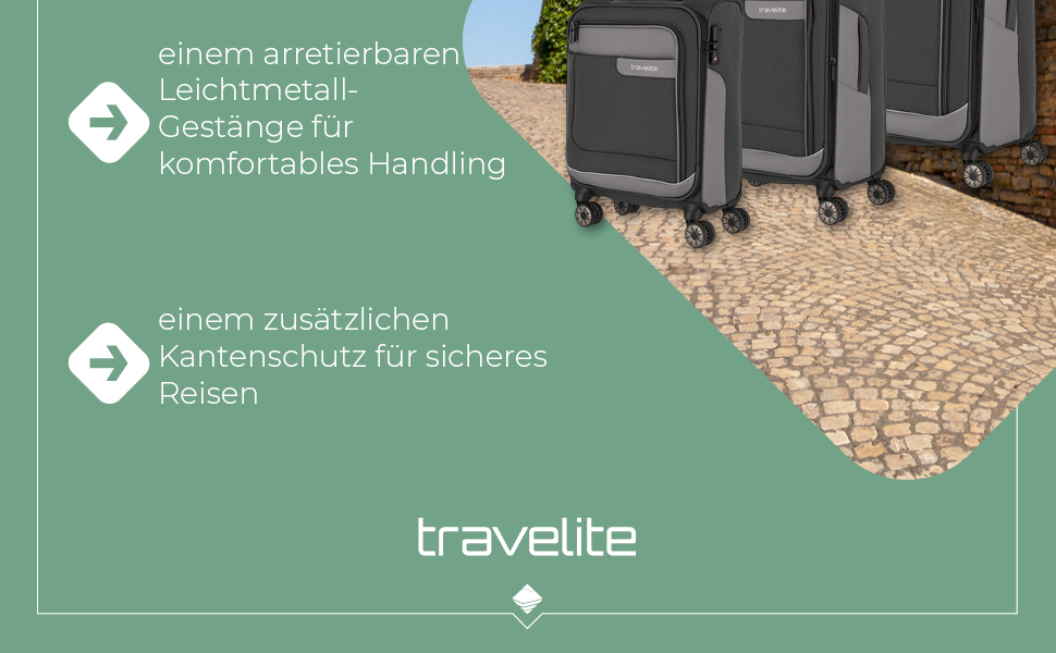 Валіза Travelite серії VIIA L на 4 колесах, м'яка, з розширенням, захистом кутів, з переробленого матеріалу, 77 см, 91-103 л, сіра