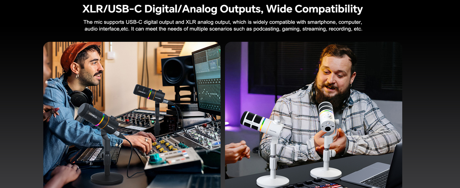 Мікрофон Comica D10 Pro D з підсвічуванням RGB та кріпленням для стрімінгу, геймінгу та запису подкастів (чорний)
