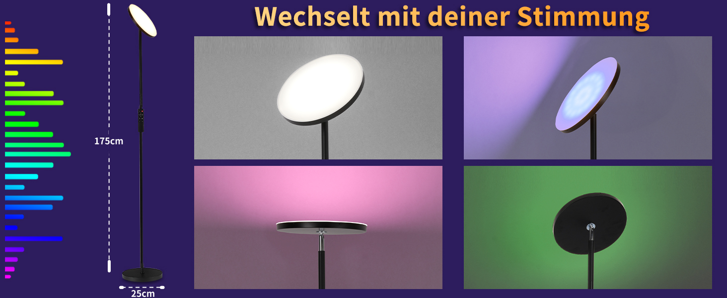 Стійка лампа LuminexDesigns з полицею, 36W+7W LED, диммування, 3200LM+600LM, сучасний дизайн, для вітальні та як настінний світильник, з пультом керування, 2700K-6500K, чорний колір