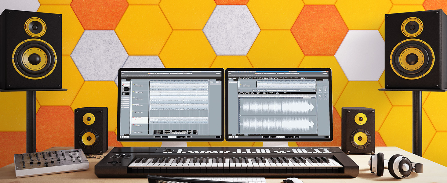 Акустичні гексагональні панелі TONOR самоклеючі, шумопоглинаючі стінові плитки для студії та декору, 30x26x1 см, білий колір, 18 шт.