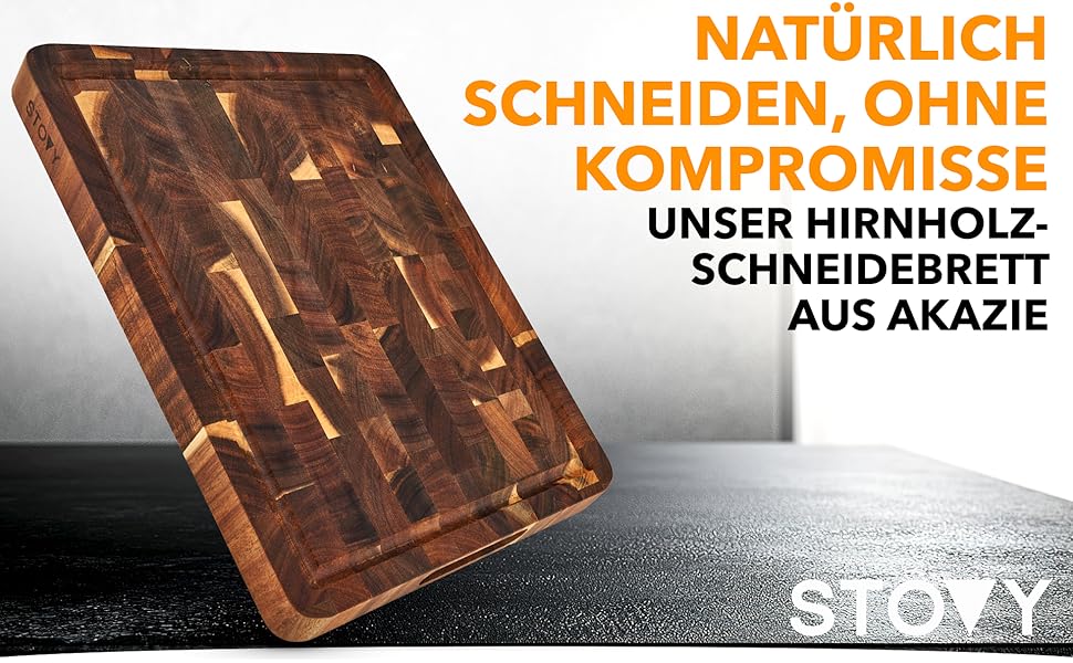 Дерев'яний обрізний стіл STOVY® з масивного акацієвого дерева, 40 x 30 x 3 см – антибактеріальний, з гірського дерева