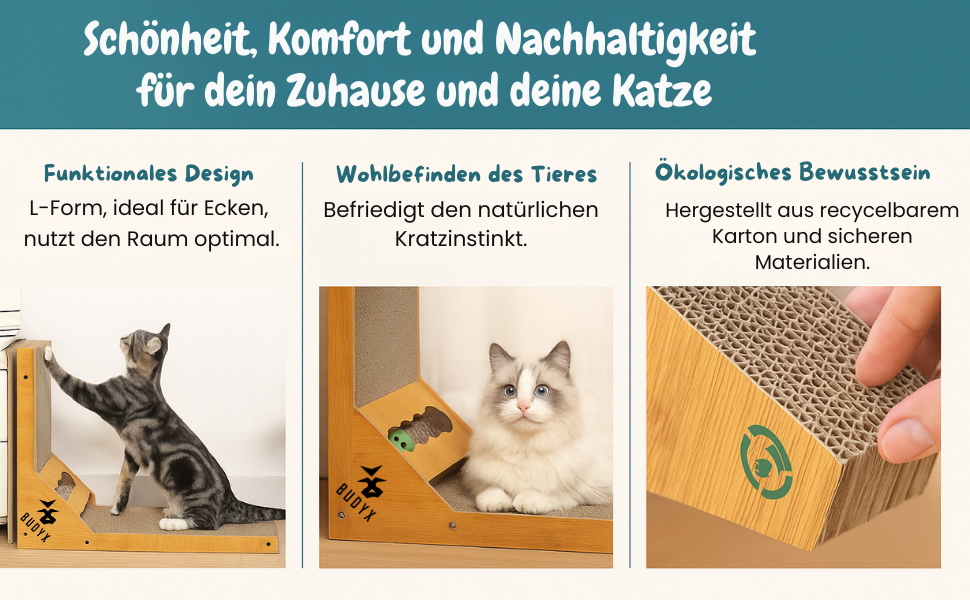 Дряпалка для котів L-подібної форми – з щільної гофрованої картонної коробки – для дряпання та відпочинку – екологічна, двостороння та стійка – ідеальна для домашніх котів