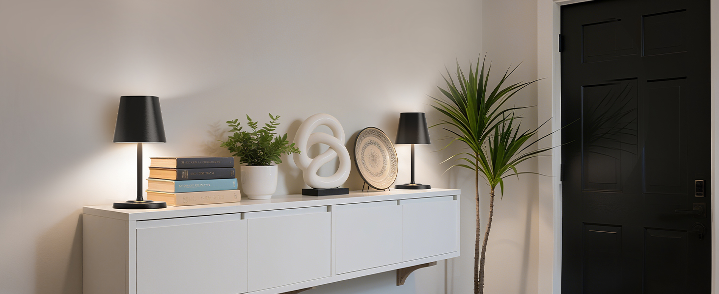 Світлодіодна настільна лампа 3-в-1 бездротова з акумулятором 5500mAh, регульована висота, димування, 3 кольори світла - USB акумуляторна настільна лампа металева водонепроникна сенсорна для дому та вулиці, чорна (набір 2 шт.)