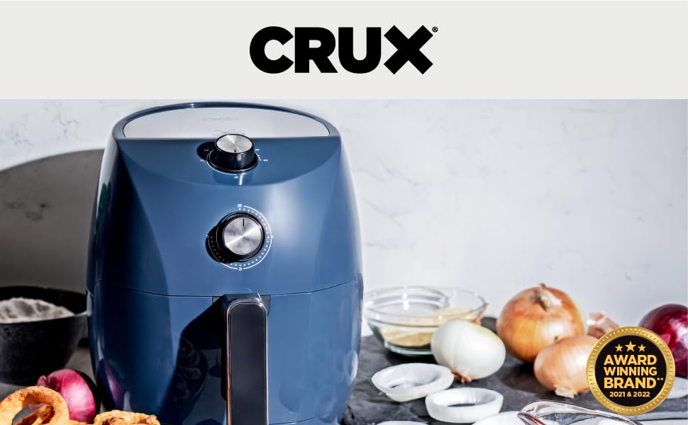 Фритюрниця Crux 3.7QT ручна, не потребує олії, швидке приготування, нержавіюча сталь/блакитний