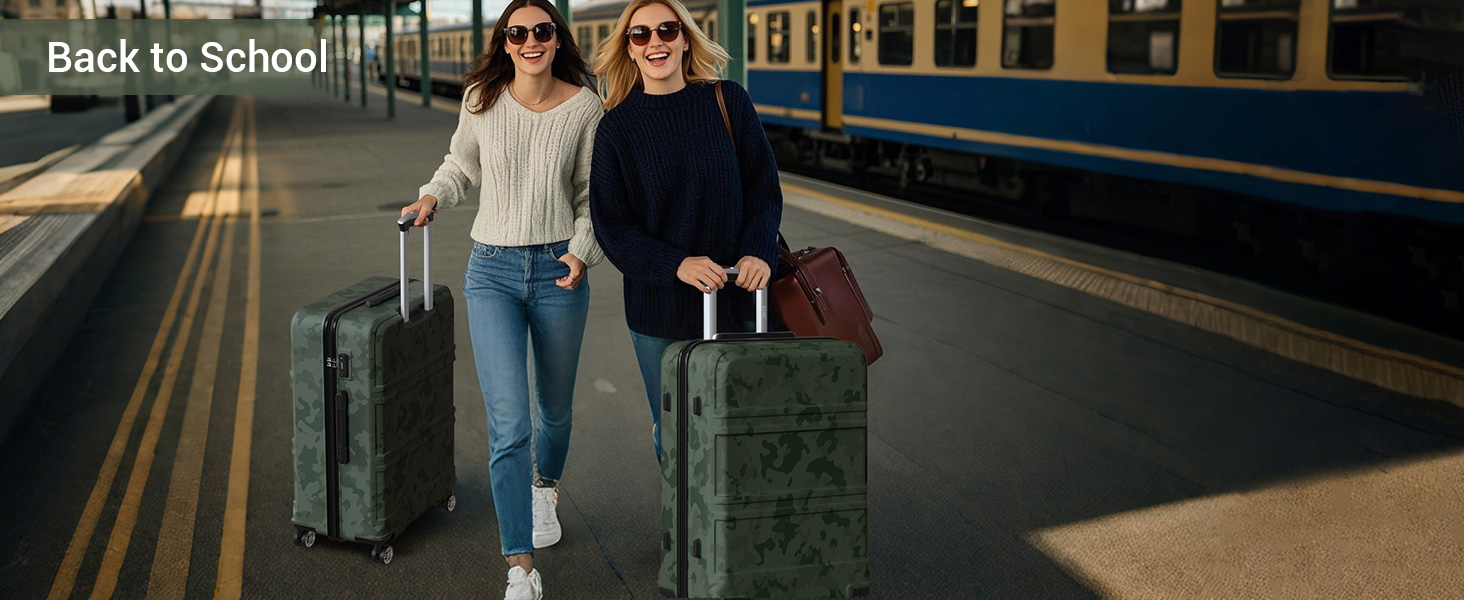 Чемодан-тележка KONO з ABS+PC - легкий валіз з 4 колесами, TSA-замком, для подорожей, бізнесу та сімейного відпочинку (M (52cm), Зелений/Камуфляж)