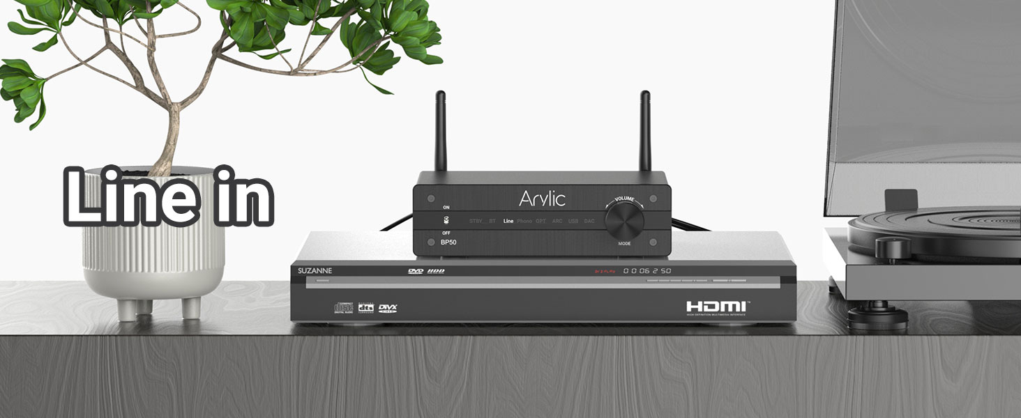 Arylic BP50 Bluetooth 5.2 Аудіоприймач для стереосистем з aptX, HDMI ARC, Phono входом та Free App. Bluetooth аудіоадаптер з DAC, RCA виходи для AV-ресивера або стерео-попереджувача.