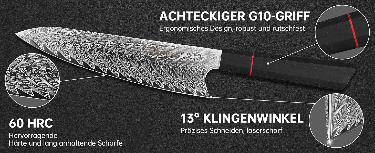 Ніж кухонний японський Kiritsuke Damast, 20 см, сталь VG10, 67 шарів, рукоять G10, подарункова коробка