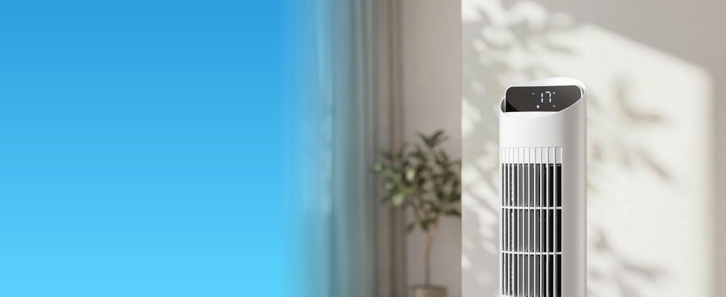 VonHaus Турмовентилятор 102 см, Електричний вентилятор зі WiFi, Управління Alexa/Google Home, Пульт, Таймер 12 год, Обертання 70°, для дому та офісу, Білий