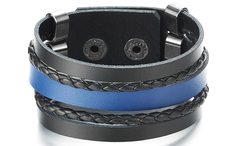Чоловічий/Жіночий шкіряний браслет COOLSTEELANDBEYOND, плетіння, спортивний, мінімалістичний, чорний/коричневий, чорно-синій