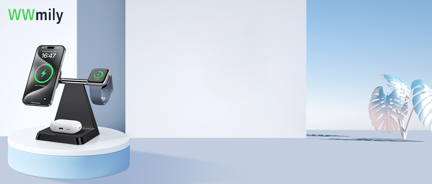 Бездротовий зарядний пристрій MagSafe 3-в-1 для iPhone: зарядка для Apple Watch та AirPods, сумісна з iPhone 16, 15, 14, 13, 12 (білий)