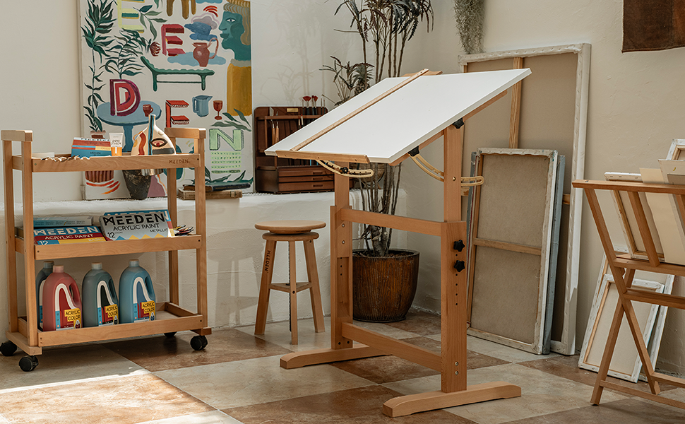MEEDEN 90x60cm Artist Easel Table - Wooden Drawing Table with Tilt, Large Art Desk for Adults, Artists, Drawing & Crafting