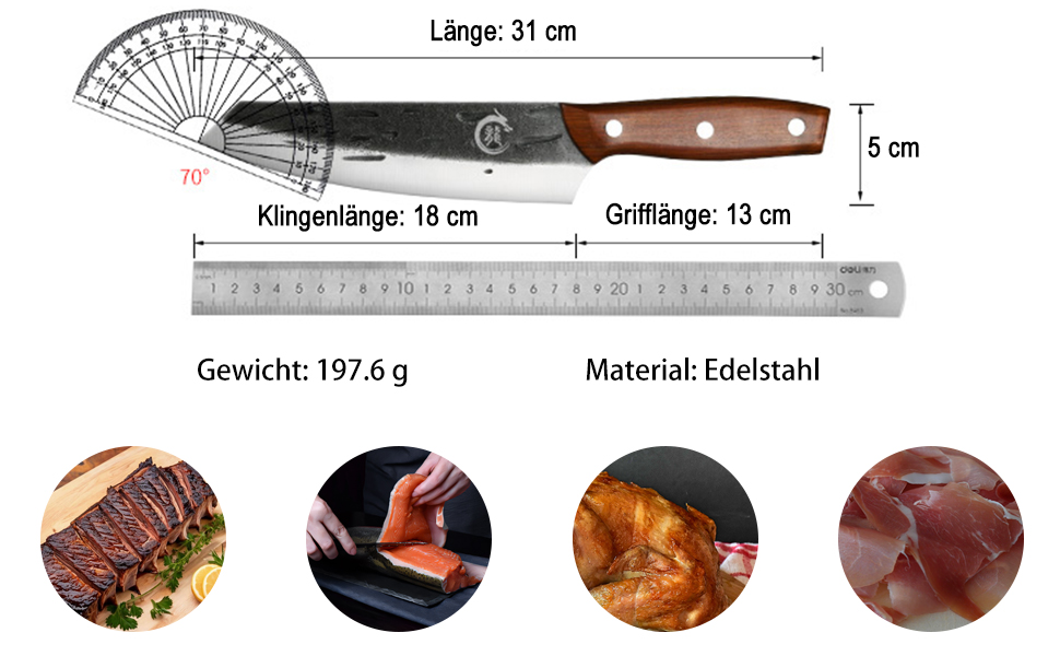 Ніж кухарський Plys 20 см, професійний, з високоякісної нержавіючої сталі, з ергономічною ручкою (чорний)