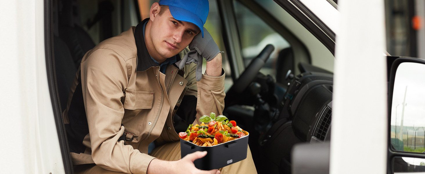 Електрична ланчбокс Kimfead з термоіндикатором, 1.8л, 80W, 12V/24V/230V, для авто/офісу, з сумкою та столовими приборами