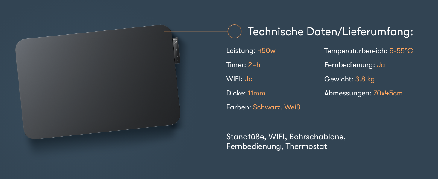 Інфрачервовий обігрівач BR Bringer 450W з Wi-Fi, термостатом та пультом, для дому та офісу (чорний)