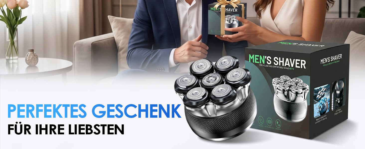 ICARE Машинка для гоління голови чоловіча 7D з магнітною голівкою, IPX6, USB-C, 1200mAh, сухе/вологе гоління + 2 насадки