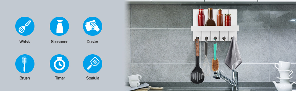 Дерев'яне ключниця з поличкою, 5 гачків, для прихожої, спальні, вітальні, білий колір