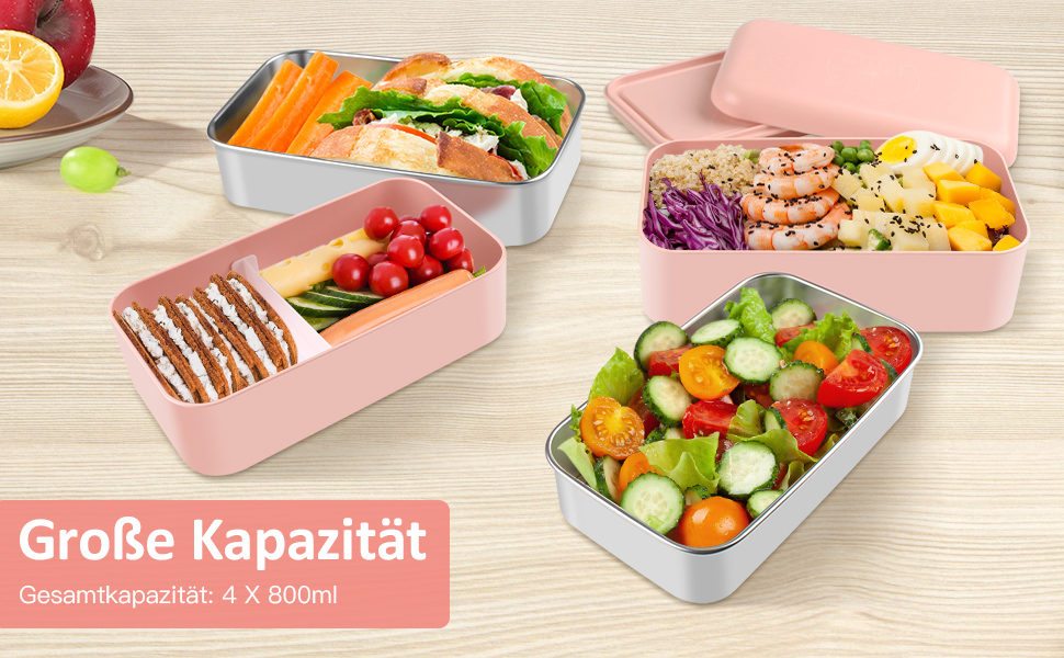 HOLIPOT Ланчбокс Bento Box з роздільниками, 2 рівні, з нержавіючої сталі та PP, з виделкою-ложкою, сумка, для дітей та дорослих (Рожевий)
