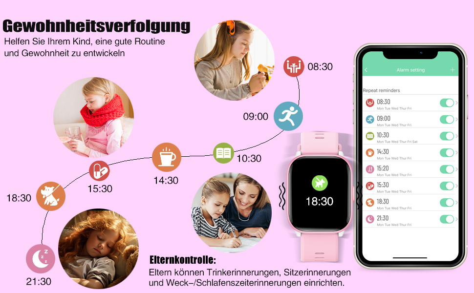 Дитячий розумний годинник для дівчаток та хлопчиків, 1.5' фітнес-трекер з 19 спортивними режимами, моніторингом сну, серцевого ритму, крокомером, IP68 водонепроникний, подарунок для дітей 6-15 років, рожевий