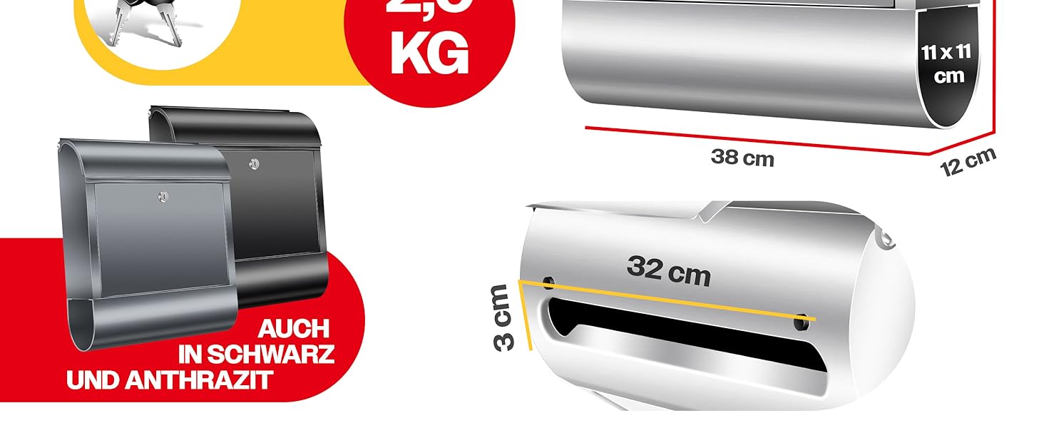 Поштовий ящик настінний KESSER® XXL нержавіюча сталь срібний з газетницею, замок + 3 ключі, вологостійкий, порошкове покриття