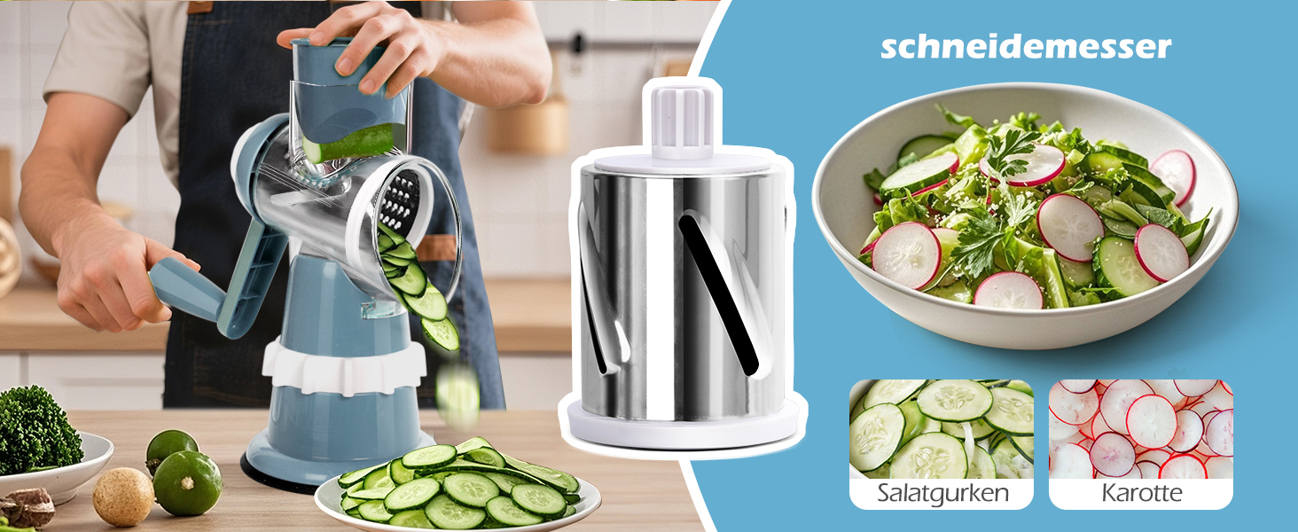 Ручна тертка для овочів 3-в-1 з нержавіючої сталі, терка для сиру з ручкою та 3 змінні леза, терка для салатів, горіхів, фруктів, піци. Колір: зелений