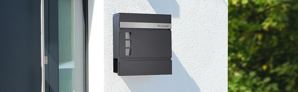 Поштовий ящик Forgard Helsingborg антрацит з газетницею, персоналізований, з нержавіючої сталі з іменем родини, комплект для монтажу (RAL 7016)