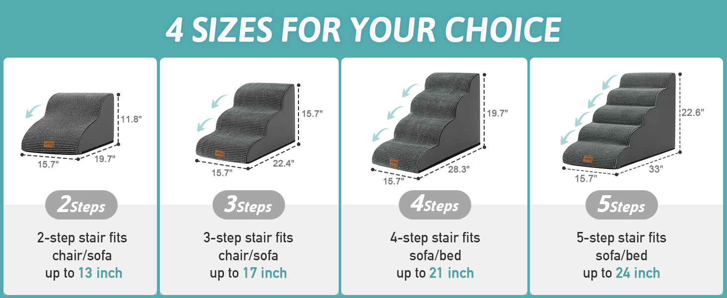 Сходинки для собак маленьких порід 57 см, 5 сходинок, з антиковзким покриттям, сірого кольору (40x84x57 см)