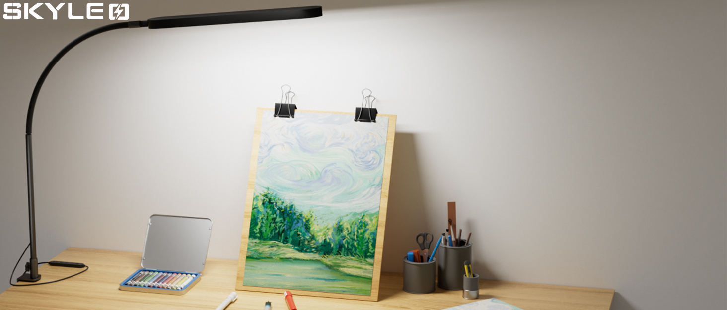 SKYLEO LED Desk Lamp with Adjustable Gooseneck - 80cm Height, 5 Color Modes, 11 Brightness Levels, Timer & Memory Function, 12W, Clamp-On Design