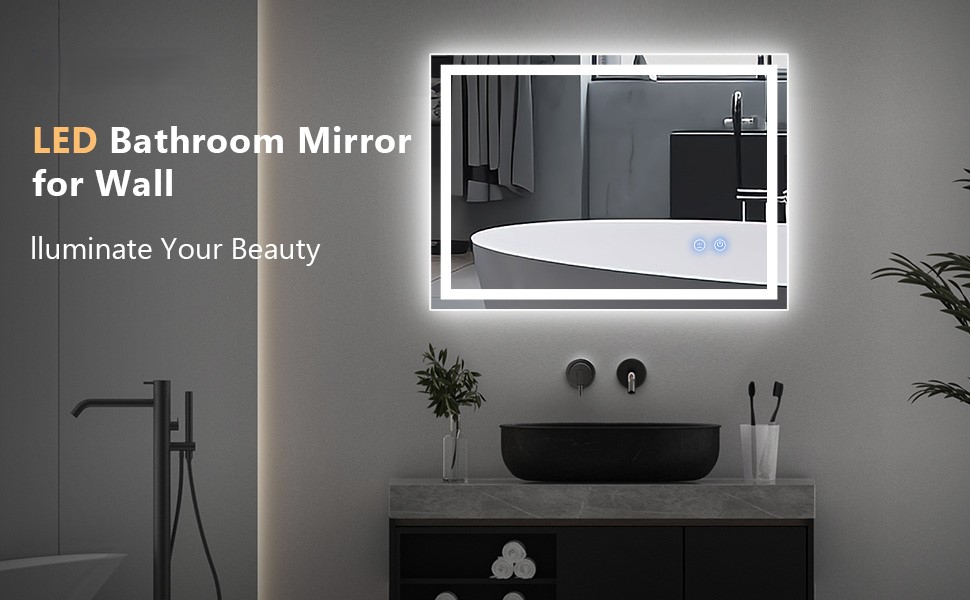 Дзеркало для ванної кімнати зі підсвічуванням 70x50 см, антизапар, сенсорне керування, 3 кольори світла, регулювання яскравості