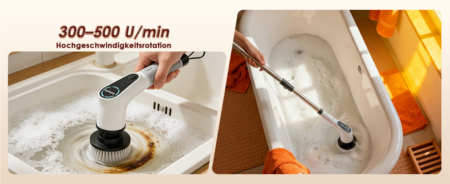 Електрична щітка для прибирання 8-в-1 з набором насадок, для ванної, кухні, авто, підлоги (червона)